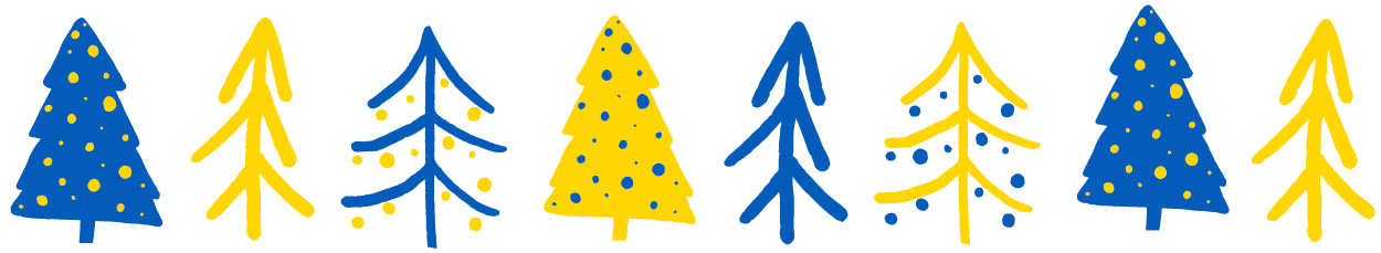 Weihnachtsbäume in blau gelb